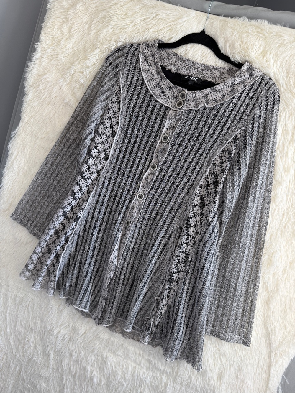 Papa Womens Whimsigoth Button Cardigan XL Grey Fairy Grunge Mixed Media READ - Picture 3 of 9